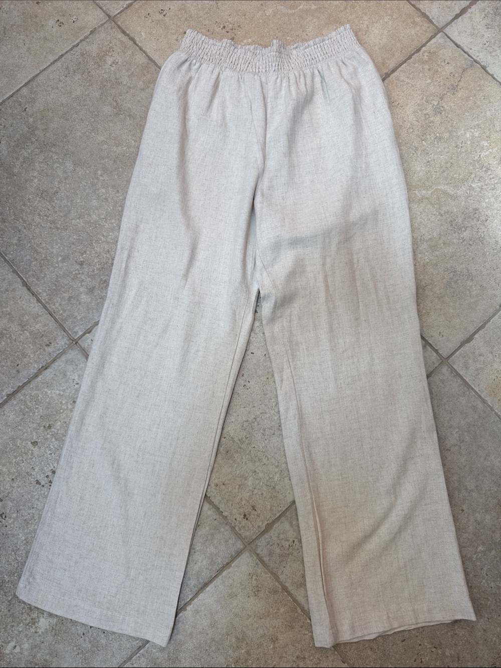 Hem & Thread Cream Elastic Waist Wide Leg Pants